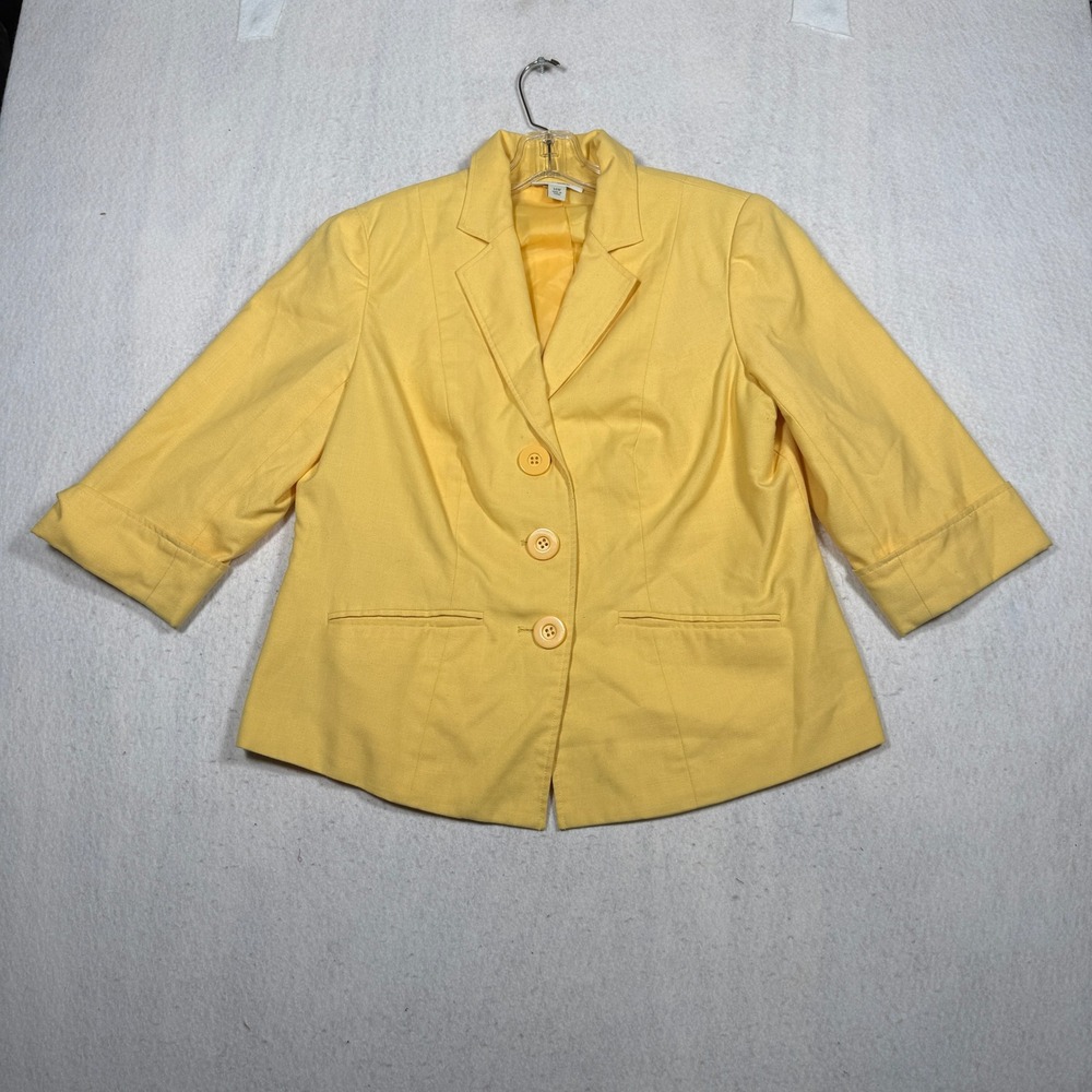 Dressbarn Woman Yellow 3 Button Blazer Jacket 3/4 Sleeve Plus Size 14W Lined